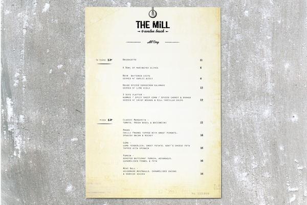 mill bar menu design